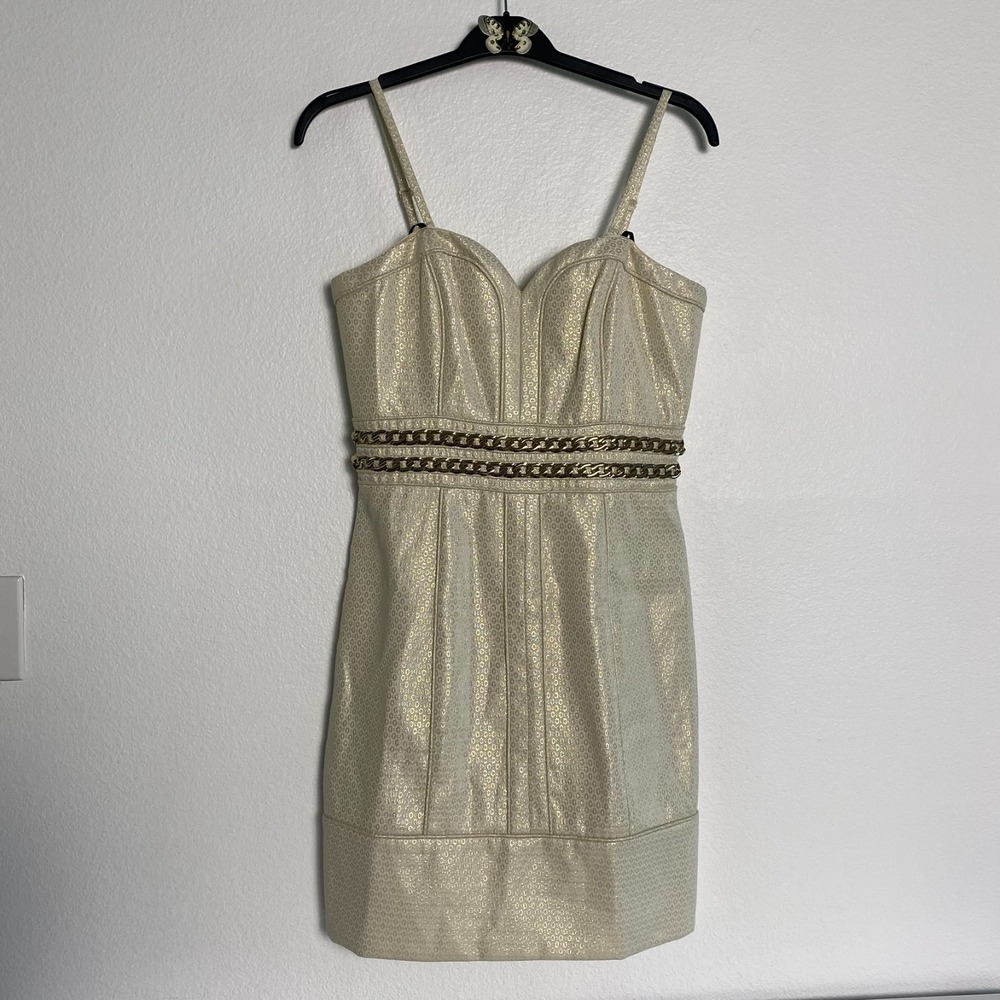 Laundry by Shelli Segal Dress Women 8 Gold Great Chain Waist Metallic Mini Dress - Picture 12 of 12